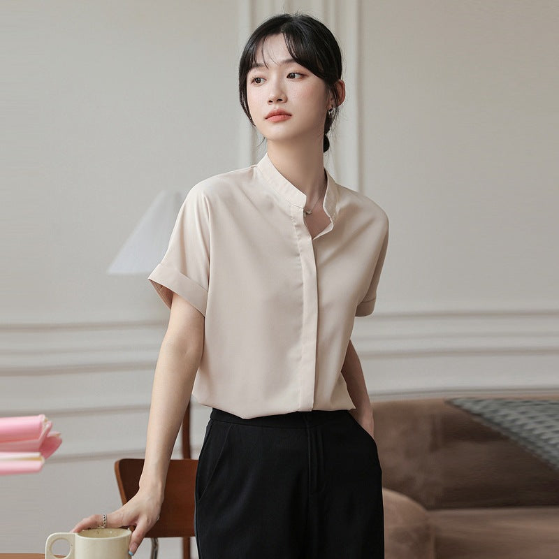 Polyester Mandarin Collar Regular Sleeves Shirt