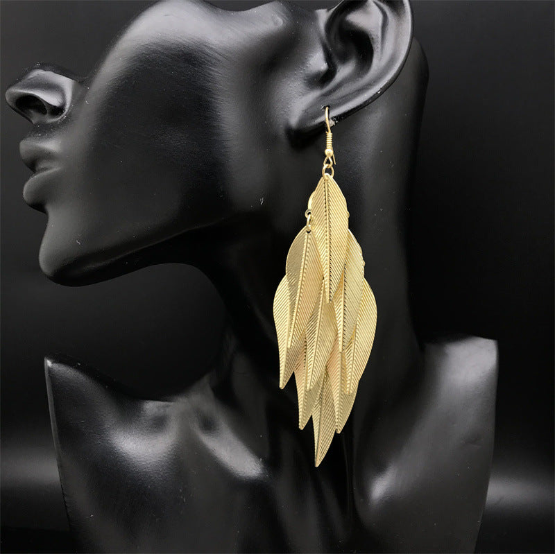 Golden Multiple Layered Big Leaves Earrings