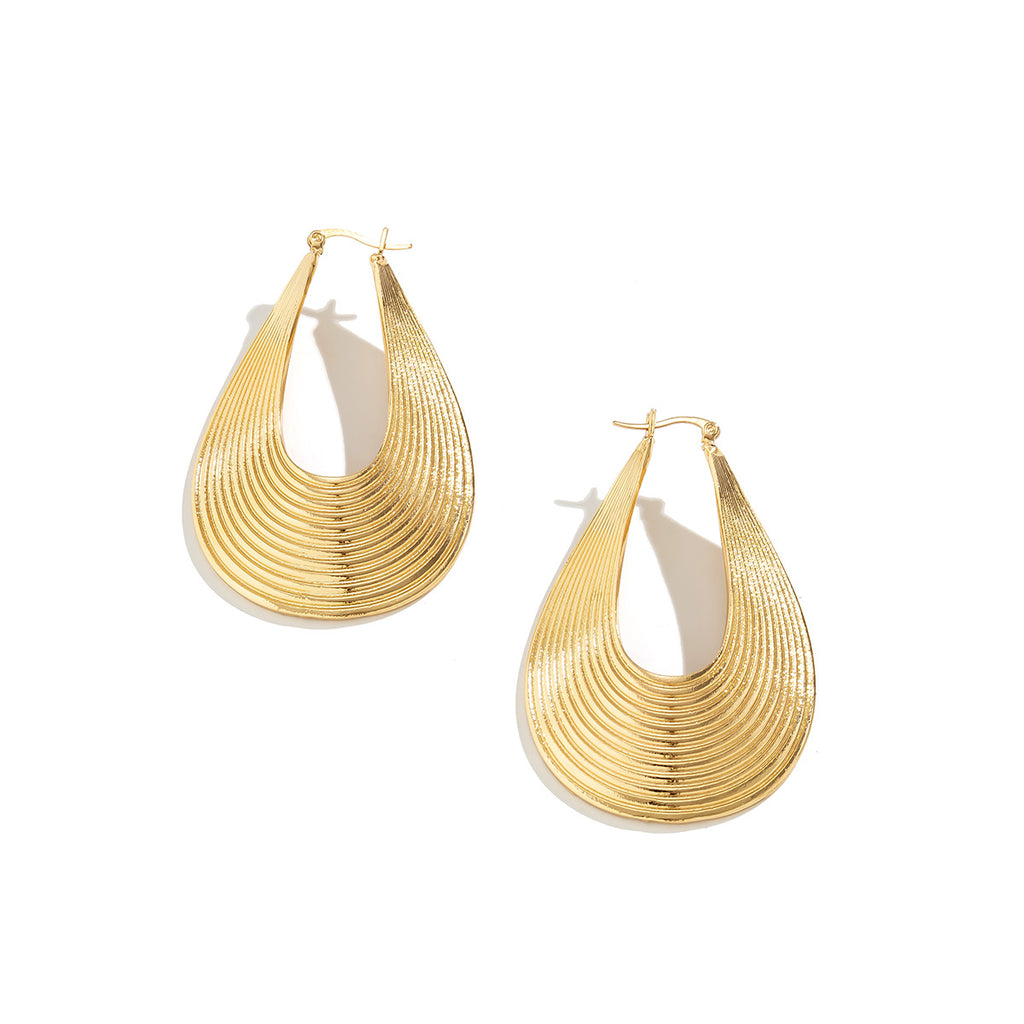 Metal Geometric Abstract Curved Striped Earrings