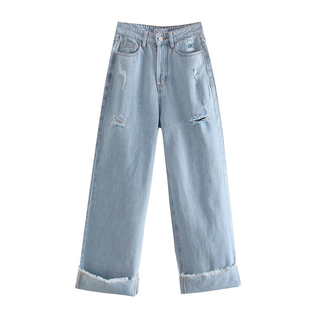 Cotton Wide Leg Casual High Waist Jeans