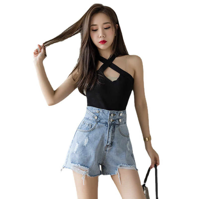 Cotton Solid Casual High Waist Shorts