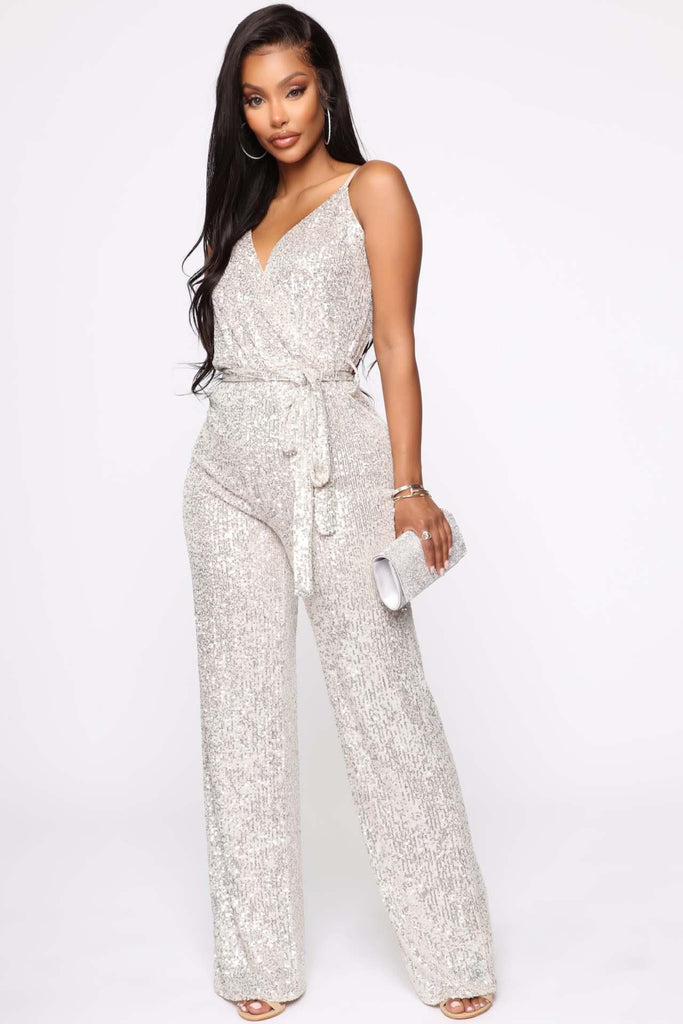 Sleeveless Backless Solid Sequins Jumpsuit