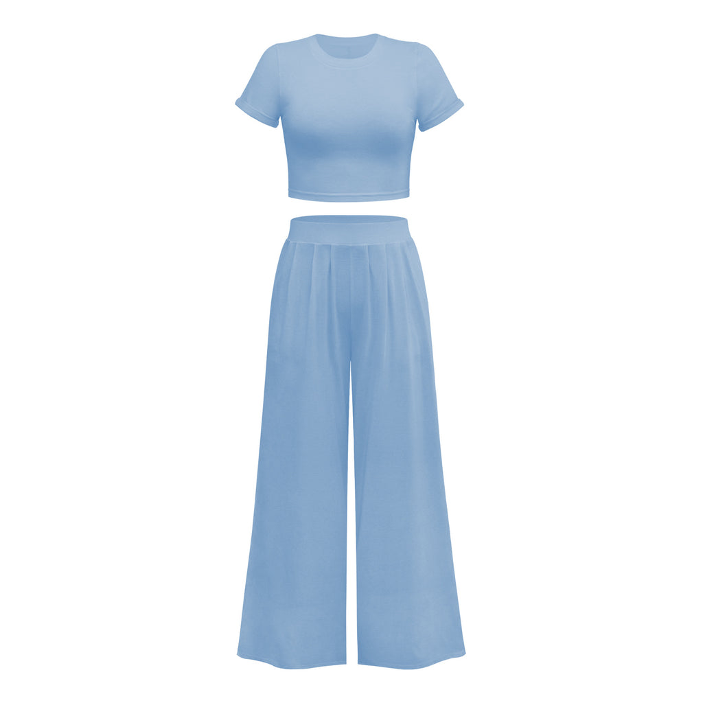 Polyester Half Sleeve Round Neck Crop Top And Palazzo Pants