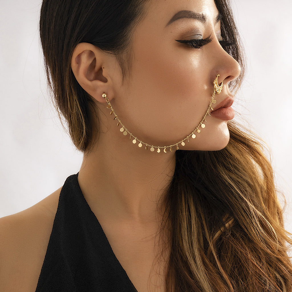 Metal Non Pierced Round Dotted Shaped Designer Nose Chain