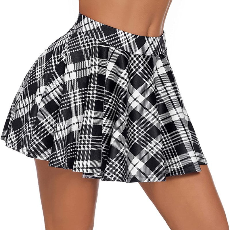 Spandex Printed Pleated Mid Waist Skirt