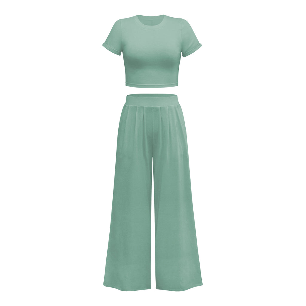 Polyester Half Sleeve Round Neck Crop Top And Palazzo Pants