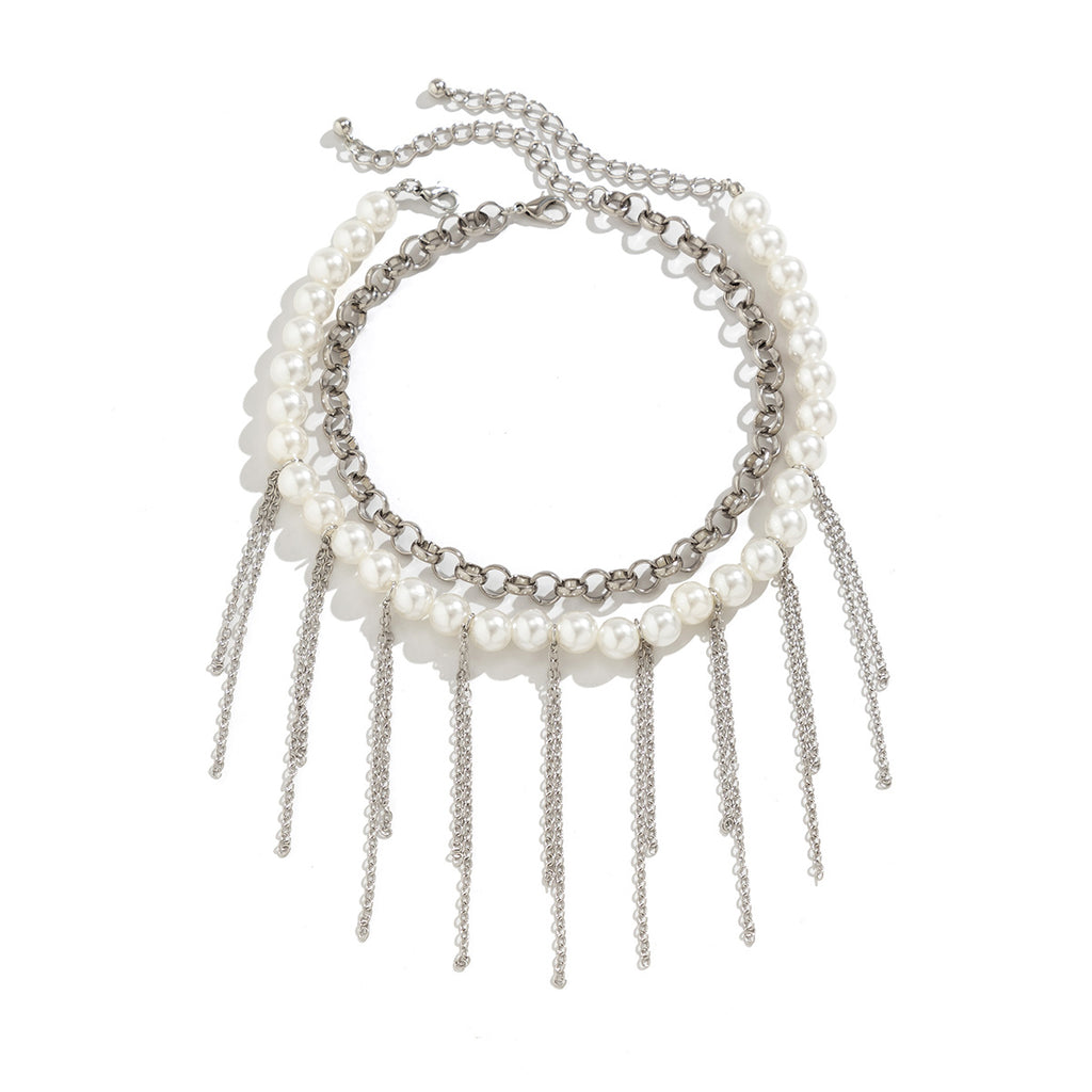 Imitation White Pearls with Stainless Steel Chain with hanging accessories