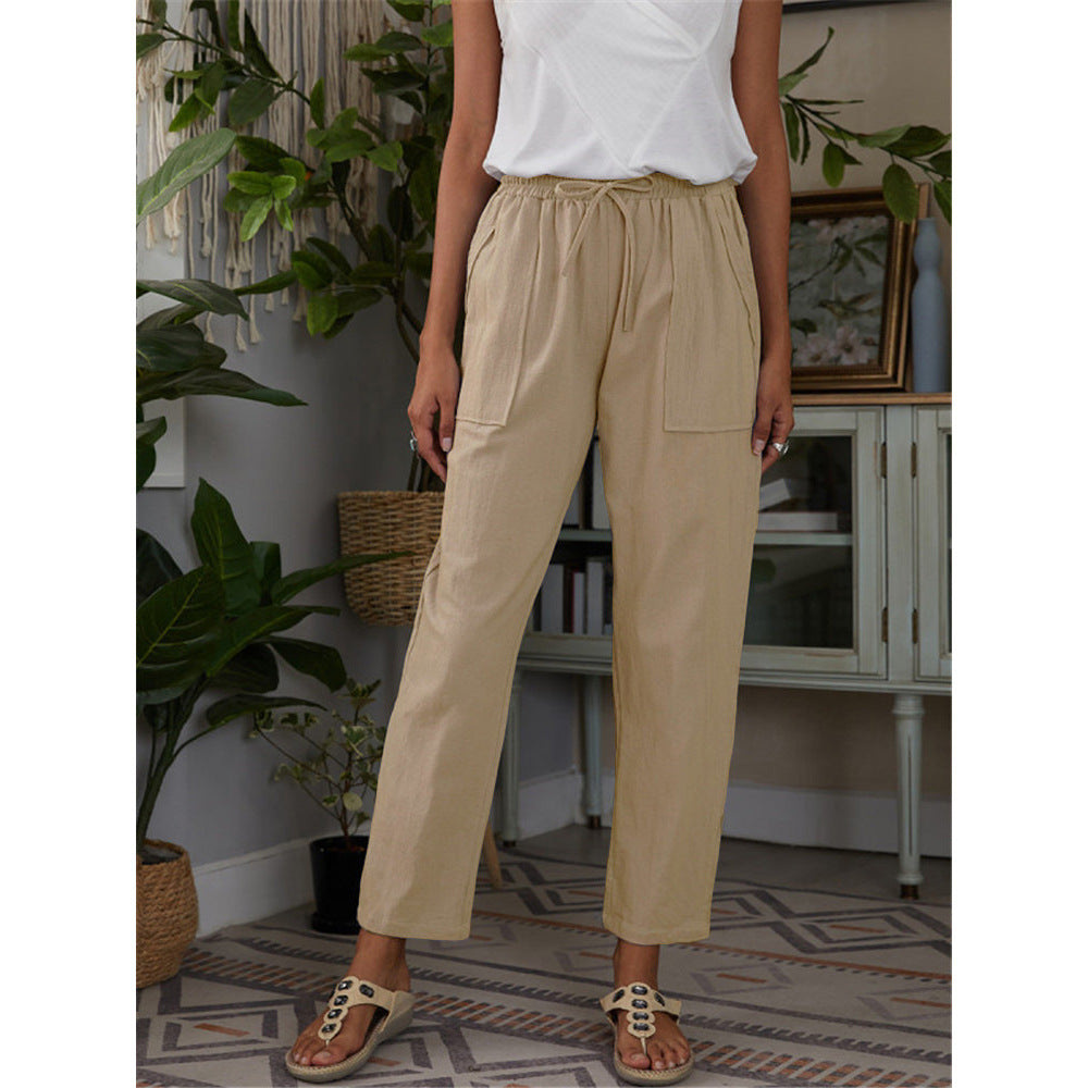 Cotton And Linen Half-Assed Solid Pants