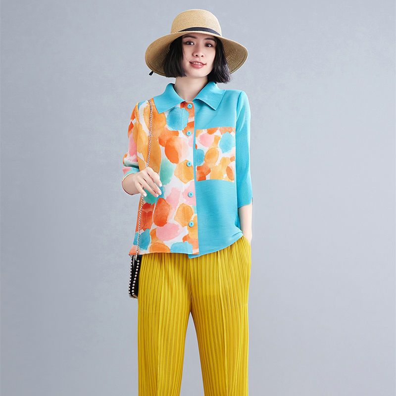 Polyester Polo Neck 3/4 Sleeves Printed Shirt