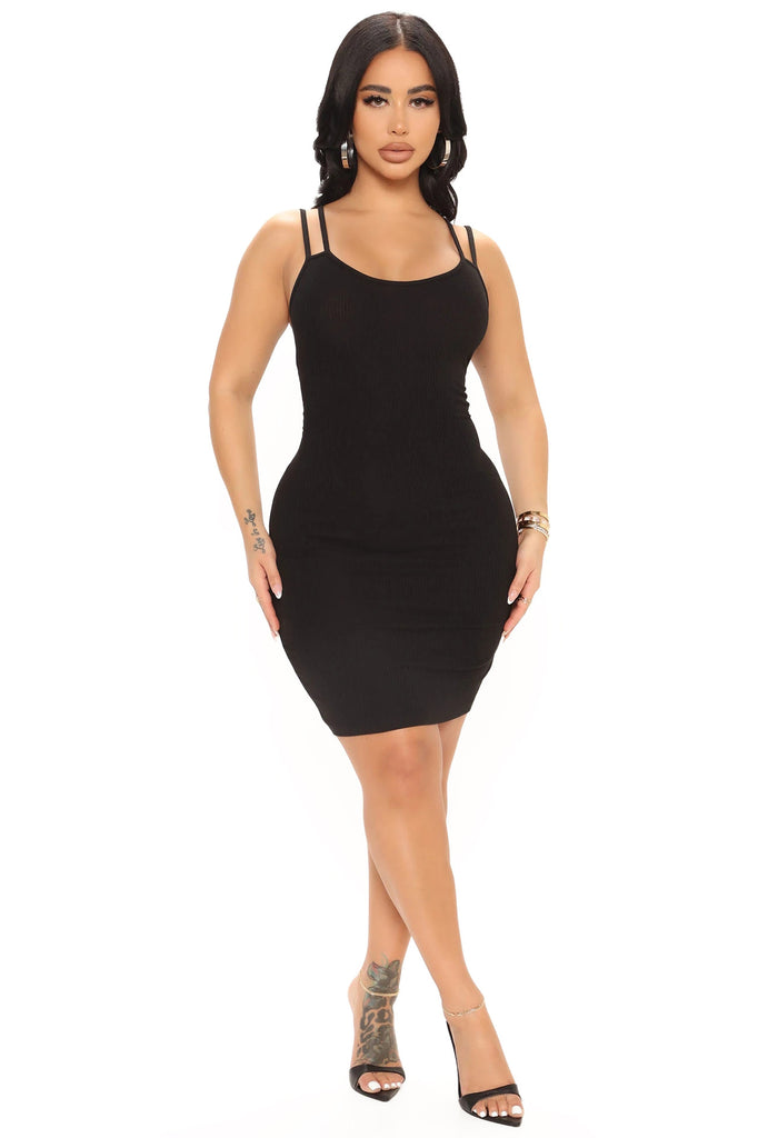 Polyester Round Neck Solid Double Strap Mini Dress