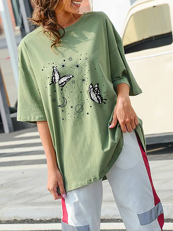 Positioning Printing Pullover T-Shirt