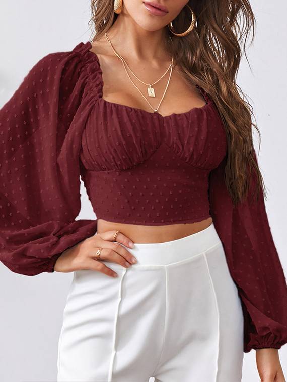 women-tops-Ruched-Pullover-Blouse-412