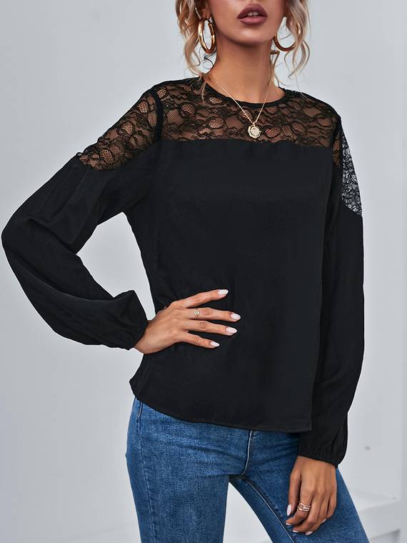 women-work-dresses-Contrast-Lace-Pullover-Blouse-5531