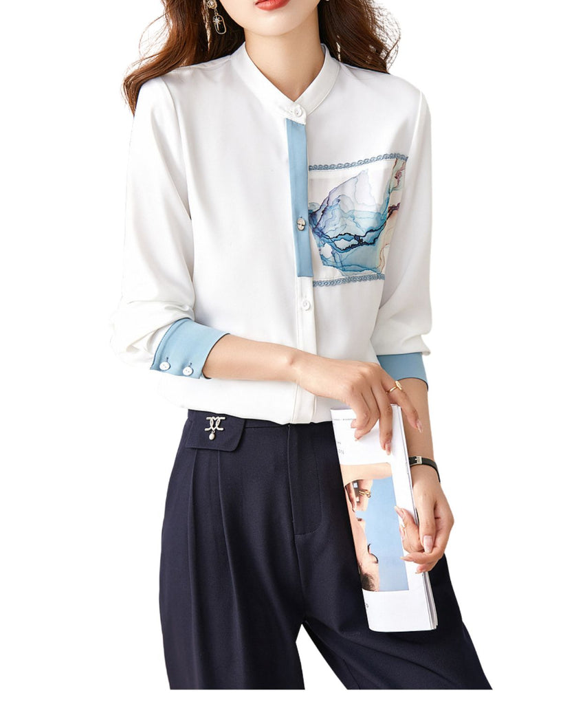 Polyester Mandarin Collar Regular Sleeves Shirt